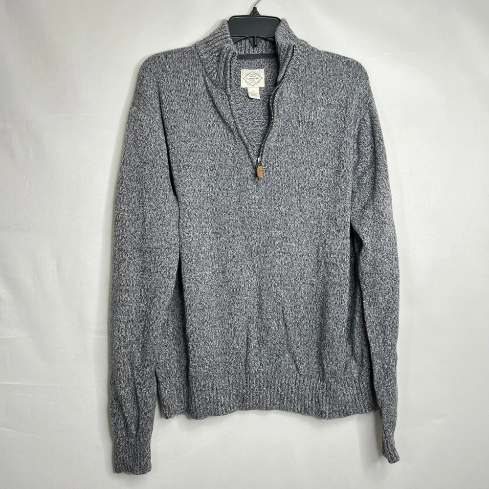 St. John's Bay Gray Quarter Zip Sweater‎ Mens Large Marled Cotton Pullover